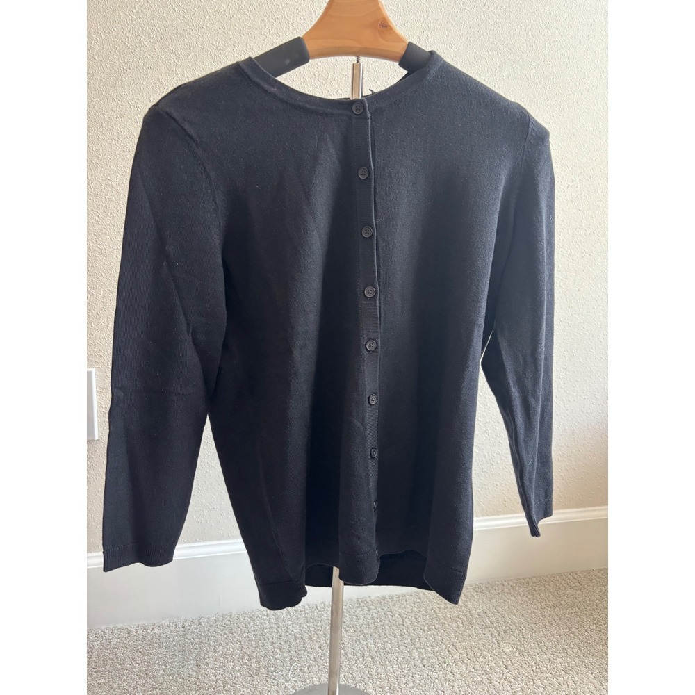 NWT Talbots Cardigan Sweater Womens XS Black Cotton Tencel Crewneck Button Front